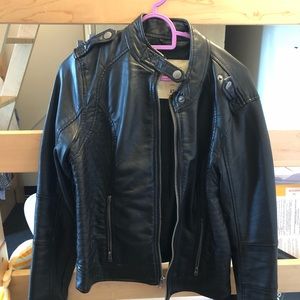 Hollister black leather jacket NEW WO TAG